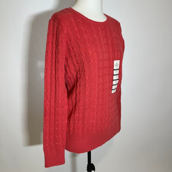 NWOT St. John's Bay Coral Cable Knit Crewneck Sweater Womens Size Large L Preppy - Picture 2 of 10